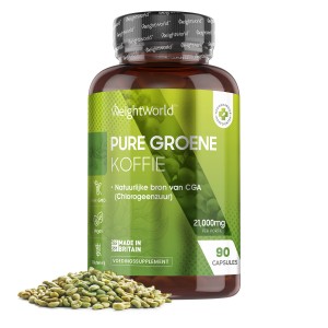 Een potje groene koffie capsules van WeightWorld