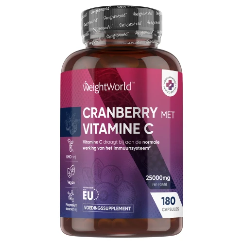 Cranberry vitamine c - 25000 mg 180 capsules - veenbes - voor 3-6 maanden