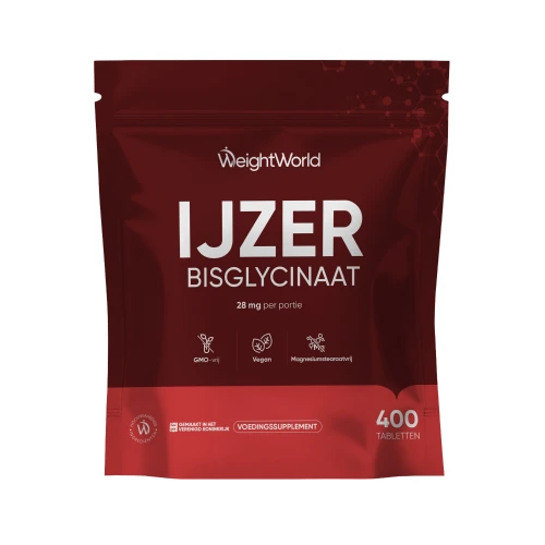 IJzer Tabletten - 28 mg 400 Tabletten - Ijzer - Bisglycinaat - 6 maanden voorraad