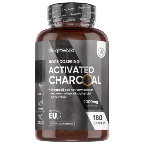 Actieve kool - 180 capsules - 2000mg - Activated Charcoal - WeightWorld