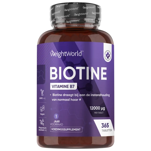 Biotine tabletten - 12.000mcg - Voor Haar, Huid & Nagels - 1 jaar voorraad - Micro tabletten - WeightWorld