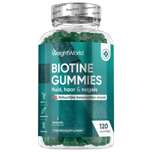 Biotine gummies - Voor Haar, Nagels en Huid - 120 gummies - 5000mcg - Natuurlijke bosvruchtensmaak - WeightWorld