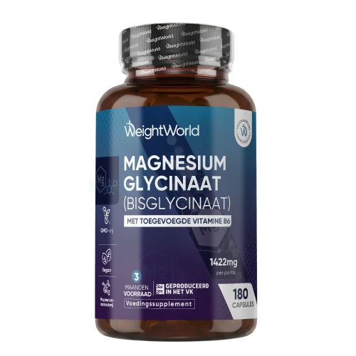 Magnesium Glycinaat - 1420mg 180 capsules - met vitamine B6 Ondersteunt sterke spieren