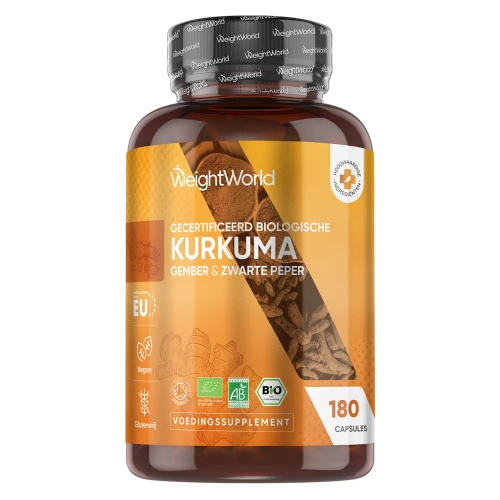 Biologische kurkuma - 4560mg - Met gember en zwarte peper - WeightWorld