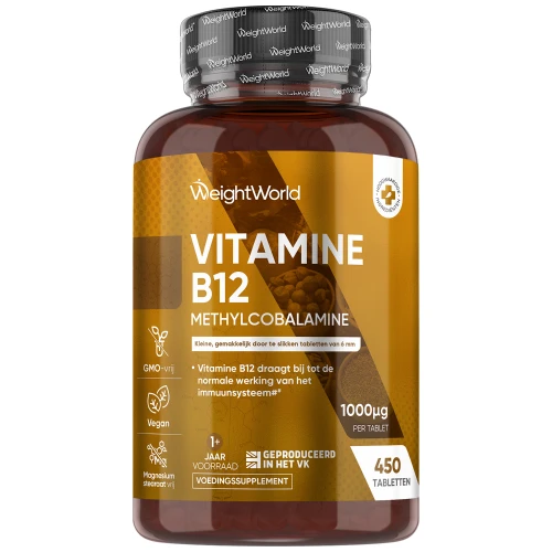 Vitamine B12 - 1000 mcg 450 Rabletten - Methylcobalamine - B12 - 1 jaar voorraad