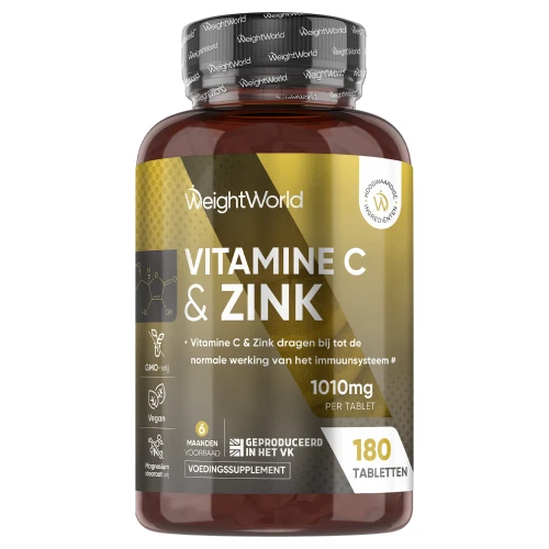 Vitamine C & Zink - 1000 mg Vitamine C + 10 mg Zink - 180 Tabletten - Vitamine c 1000 mg - Voor 6 maanden