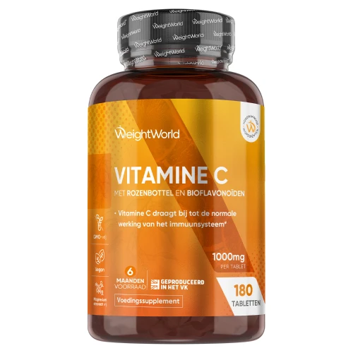 Vitamine C - 1000 mg 180 Tabletten - Vitamine Pillen - Rozenbottel - Bioflavonoïden - 6 maanden voorraad