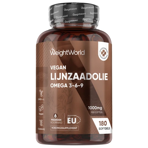 Lijnzaadolie - 1000 mg 180 Softgels - Omega 3 6 9 - 6 maanden voorraad