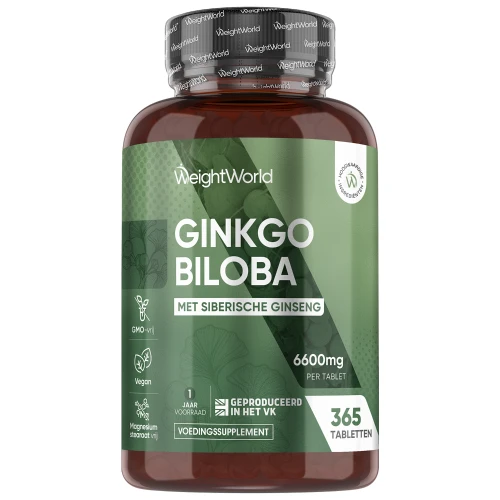 Ginkgo Biloba - 6600 mg 365 Tabletten - Siberische Ginseng - Ginkgo - 1 Jaar voorraad